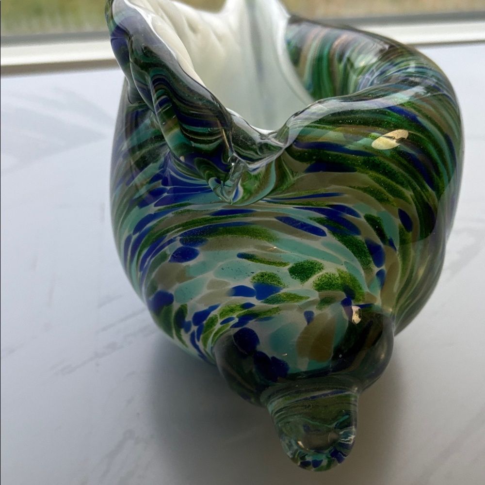 Handblown Blue & Green Swirl Glass Shell Sculpture - Picture 10 of 10